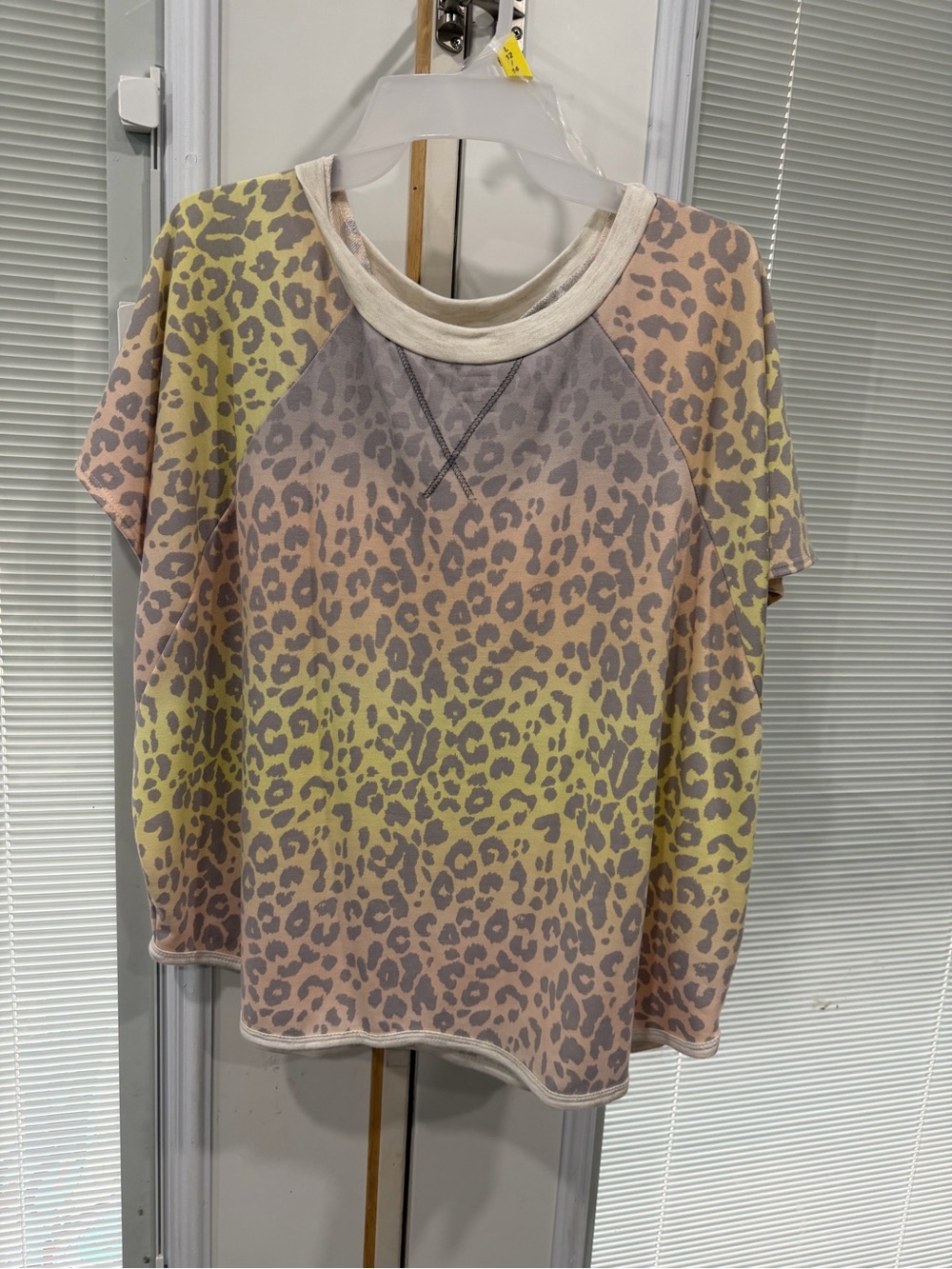 entro Pastel Leopard Raglan Short Sleeve Top in Yellow and Pink